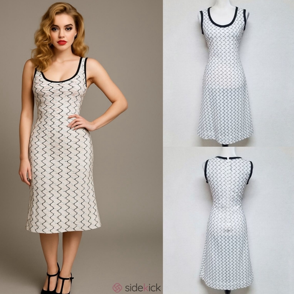 Vintage 60s Fred Rothschild Zig-Zag Feather Knit Semi-sheer Sleeveless Dress L